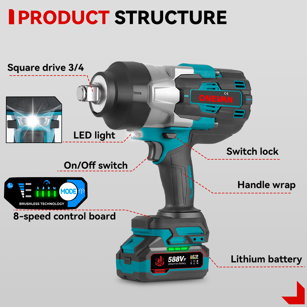 Torque Wrench - Llave de Impacto Eléctrica Inalámbrica de